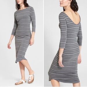 Athleta Charcoal Striped Long Sleeve Dress 3/4 sleeve slip on NWT size large
